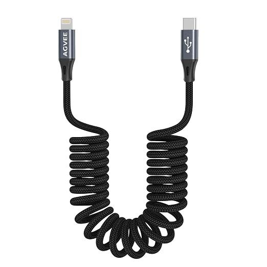 AGVEE 2 Pack 3ft Coiled Short USB-C to Lightning Charging Cable 30W PD Fast by AGVEE