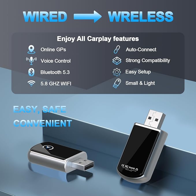 Wireless CarPlay Adapter for iPhone, 2 in 1 CarPlay Wireless Adapter, No Latency - Image 3