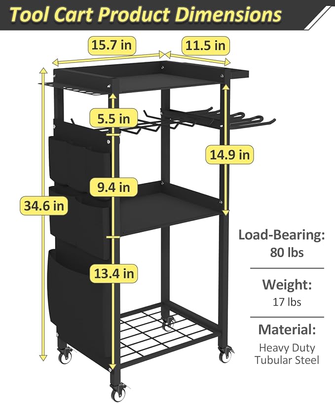 Artibear 4-Tier Rolling Power Tool Organizer Storage Cart, Garage Organization - Image 6