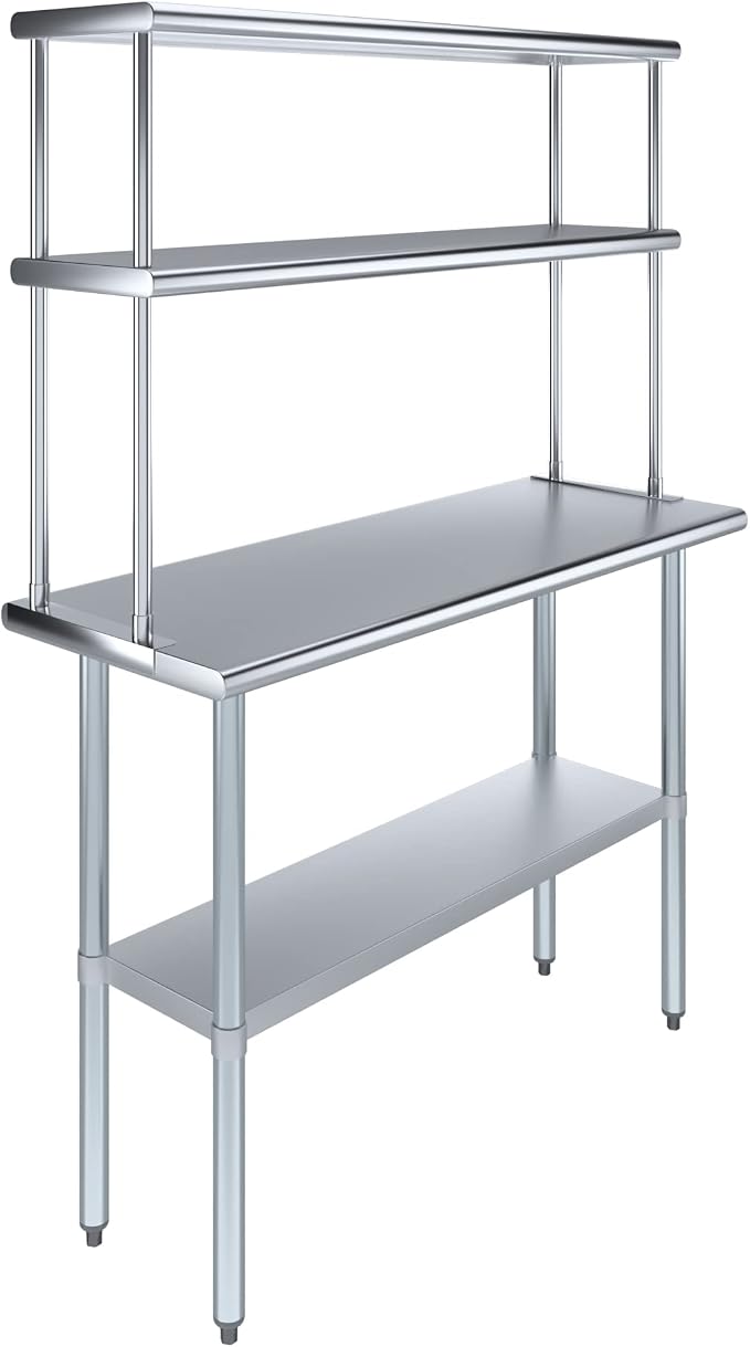 Amgood Stainless Steel Work Table Double Tier Overshelf 18" x 48" Work Table + by AmGood