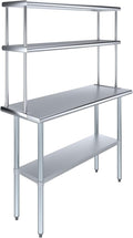 Amgood Stainless Steel Work Table Double Tier Overshelf 18" x 48" Work Table + by AmGood