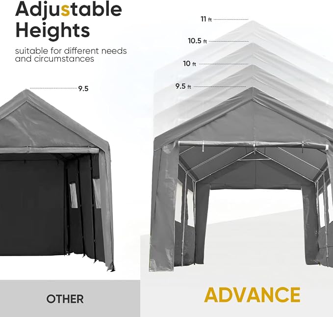 ADVANCE OUTDOOR 10x20 ft Adjustable Height Carport - Image 3