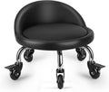 Rolling Stool with Backrest Low Height Rolling Stool with PU Leather, Roller by LWADALN