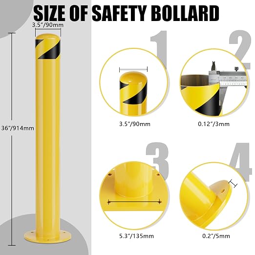 Safety Bollard Post, 36 Inch Height Steel Bollards, 4.5 Inch Diameter Parking - Image 2
