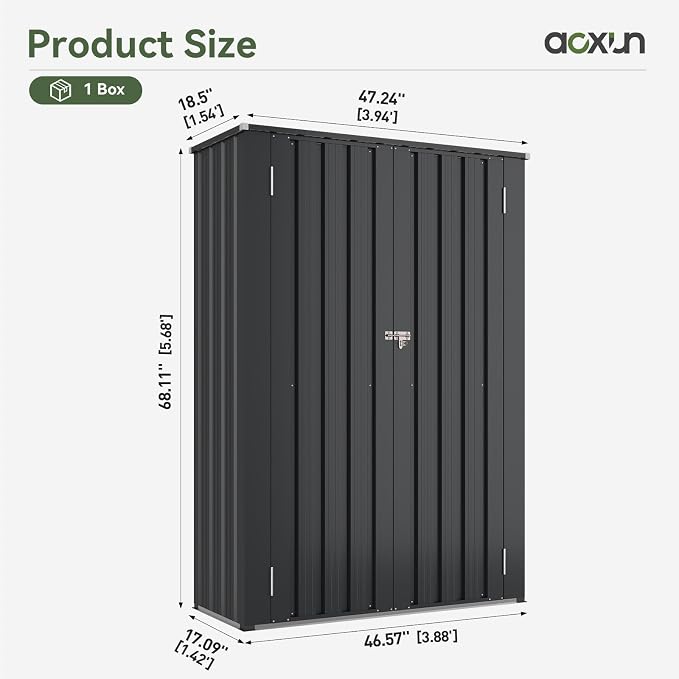 Aoxun 47x19 in Outdoor Storage Cabinet Metal Garden Shed - Image 2