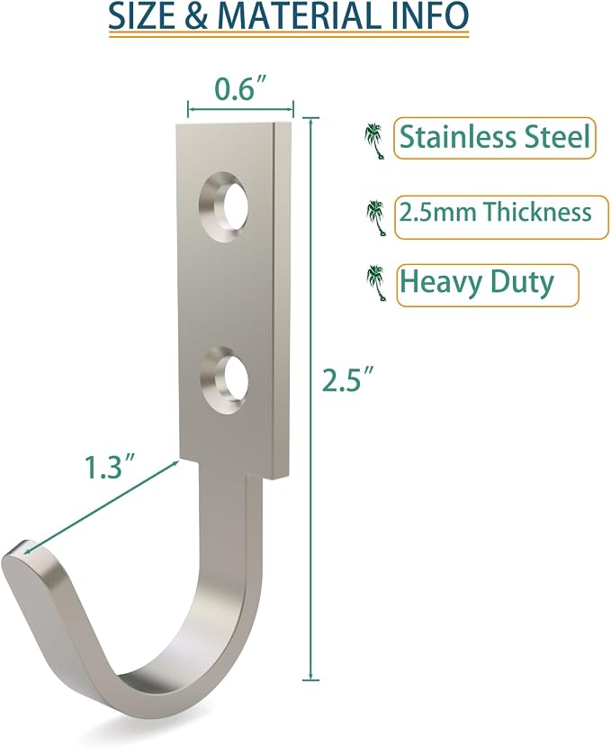Hooks for Hanging Stainless Steel Heavy Duty Coat Hook Wall Hooks Robe Hanger - Image 2