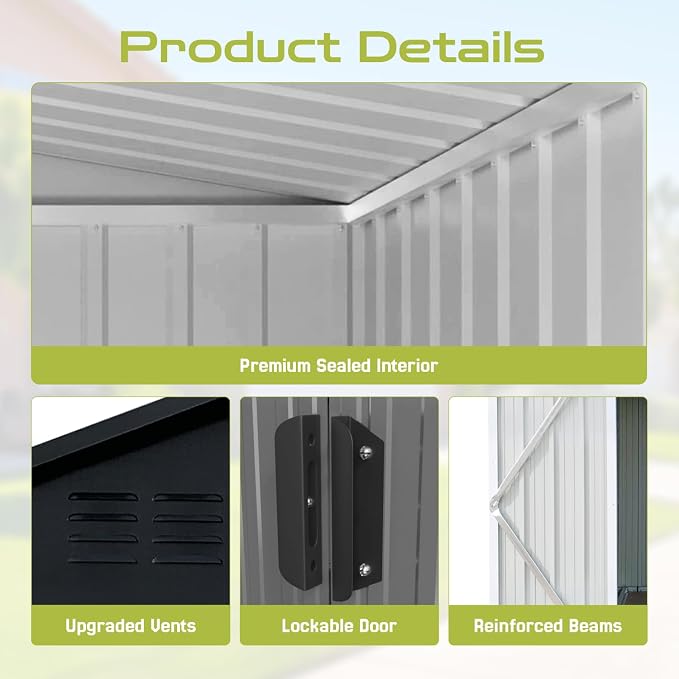 12x10 Ft Storage Shed Outdoor, XL Permanent Steel Building - Image 8