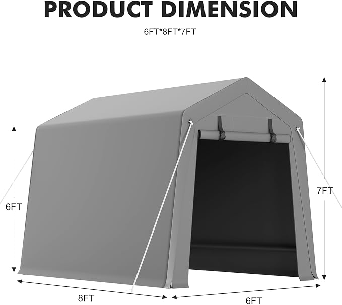 6 x 8 ft Carport Storage Shed, Portable Garage - Image 5