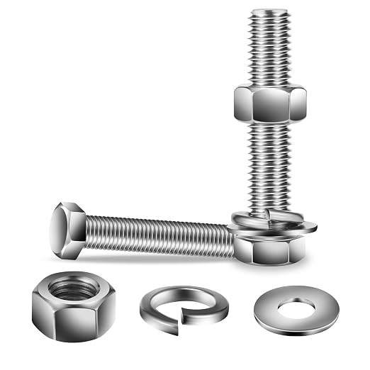 5/16-18 x 3-1/2" Hex Head Screw Bolt, Flat & Lock Washers, Fully Threaded by SGTZH