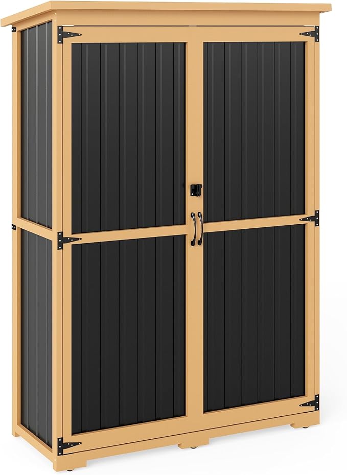 Outdoor Storage Shed with Adjustable Shelf, Wood & Metal Storage Cabinet by MAGAZOOPET