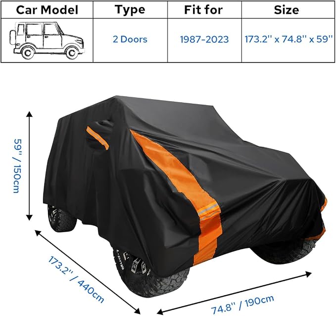 Avecrew for Jeep Wrangler Cover Waterproof 2 Door, All Weather for Jeep Rain - Image 2