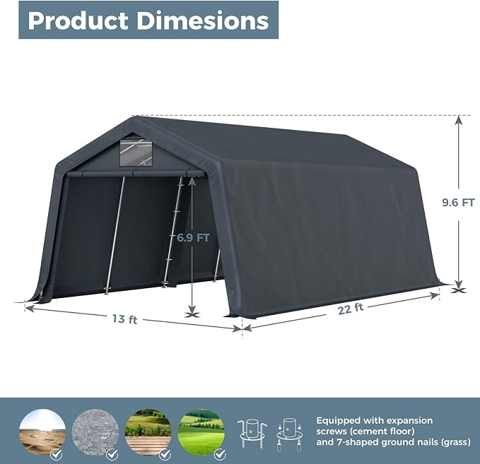 GREEN PARTY Storage Shelter Shed, 13x22 ft Portable Shed Outdoor Carport - Image 2
