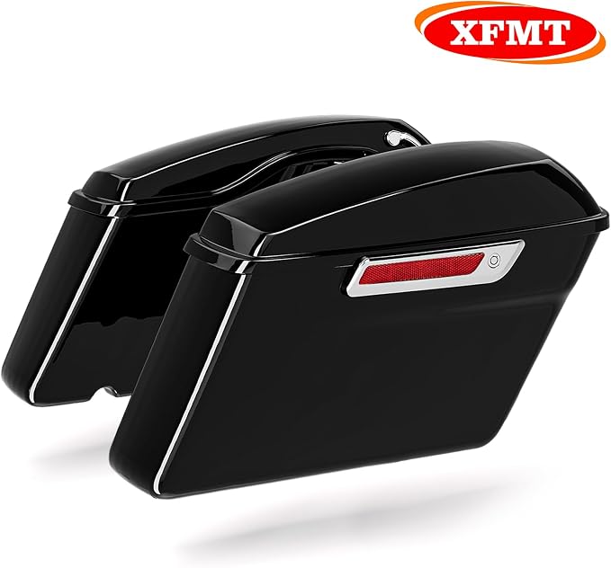 XFMT Motorcycle Hard Saddlebags Vivid Black Saddle Bags Trunk W/Latches - Image 2