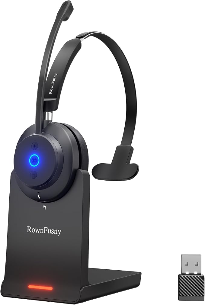 Wireless Headset with Mic for Work, Headset with Microphone for PC, Wireless by Rownfusny