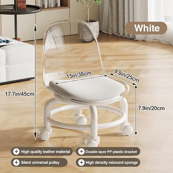 Low Rolling Stool with Wheels, Mini Rolling Garage Stool with Back Support - Image 2