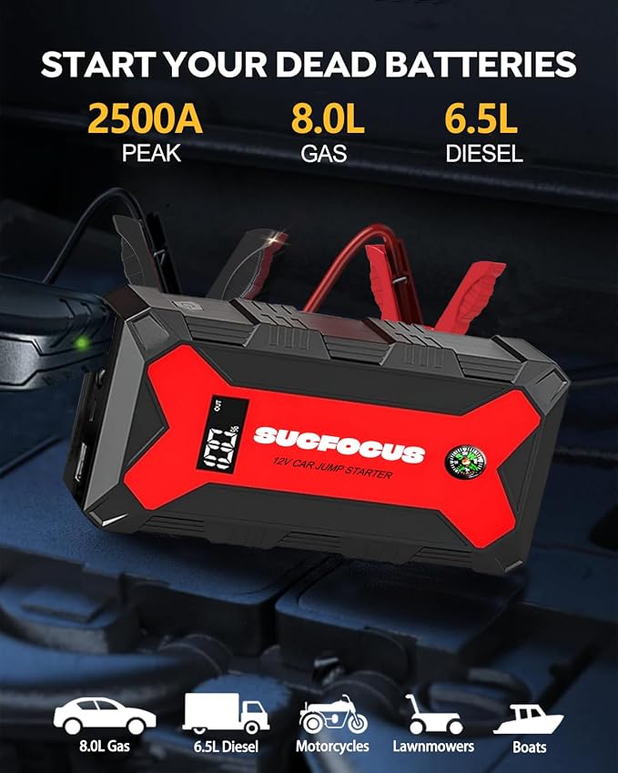 Car Battery Jump Starter, 2500A Battery Jumper Starter Portable, Jump Box - Image 2