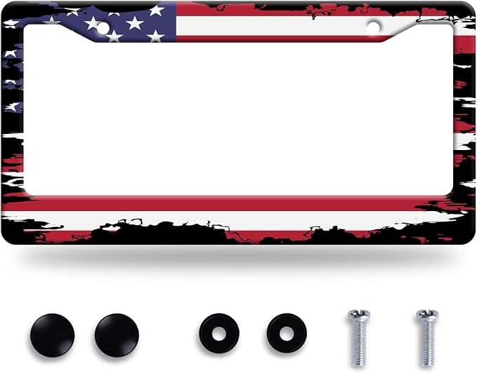 Vintage American Flag License Plate Frame USA Flag License Plate Stainless by GORSNKYE