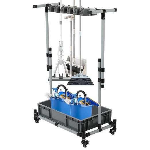 Broom and Mop Holder Freestanding Mobile Cleaning Tool Storage Rack, Floor by FAHKNS