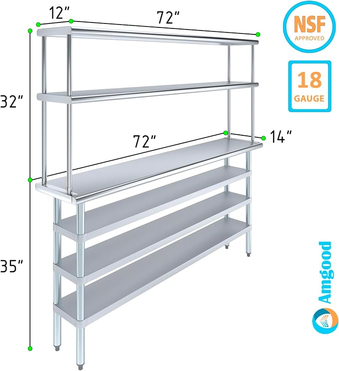 Amgood 14" x 72" Stainless Steel Work Table - Image 3