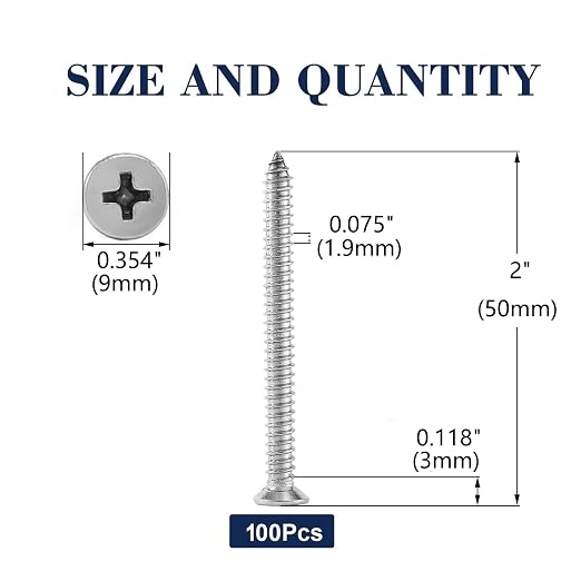 #10 x 2" Wood Screw 100Pcs 18-8 Stainless Steel Screws Flat Head Phillips Fast - Image 2