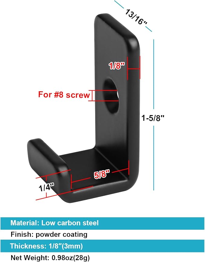 10 Pack Mini Black Steel Utility J Hook, Wall Mount Hanging Hook - Image 2
