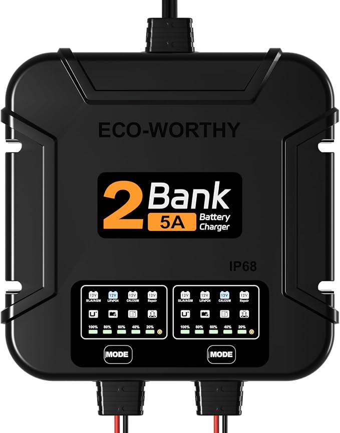 ECO-Worthy 2-Bank Marine Battery Charger 10A, IP68 Waterproof 12V Charger & by ECO-WORTHY