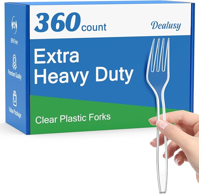 360 Count Extra Heavy Duty Clear Plastic Forks Disposable, Heat Resistant by Dealusy
