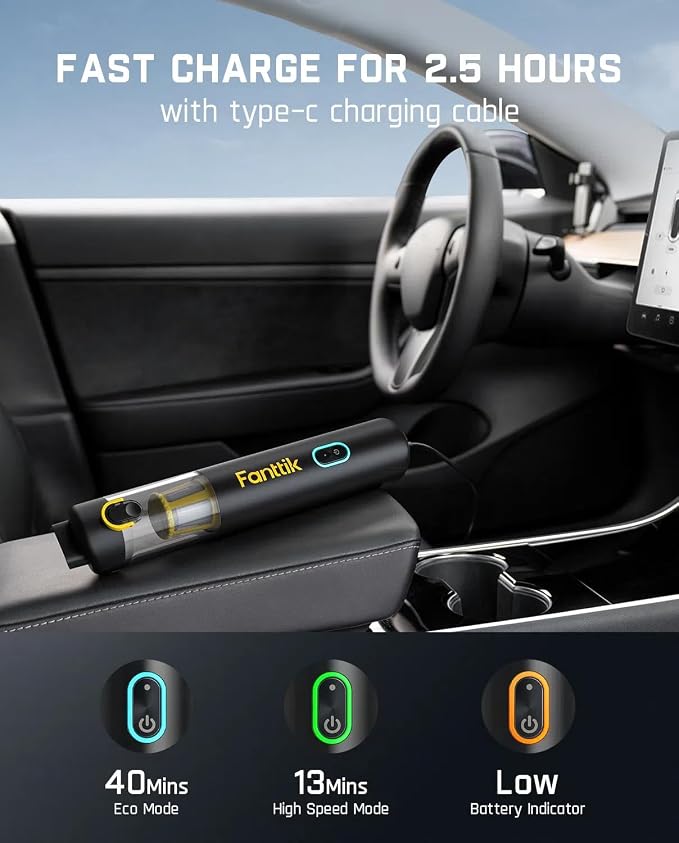 Fanttik Slim V8 APEX Car Vacuum, 4-in-1 Portable Mini Cordless Vacuum - Image 4