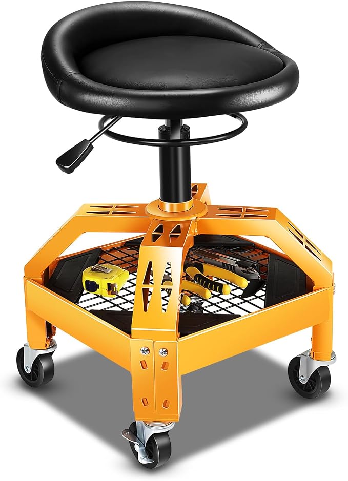DNA MOTORING Rolling Padded Seat Adjustable Height Seat 330lbs Capacity Rolling by DNAMOTORING