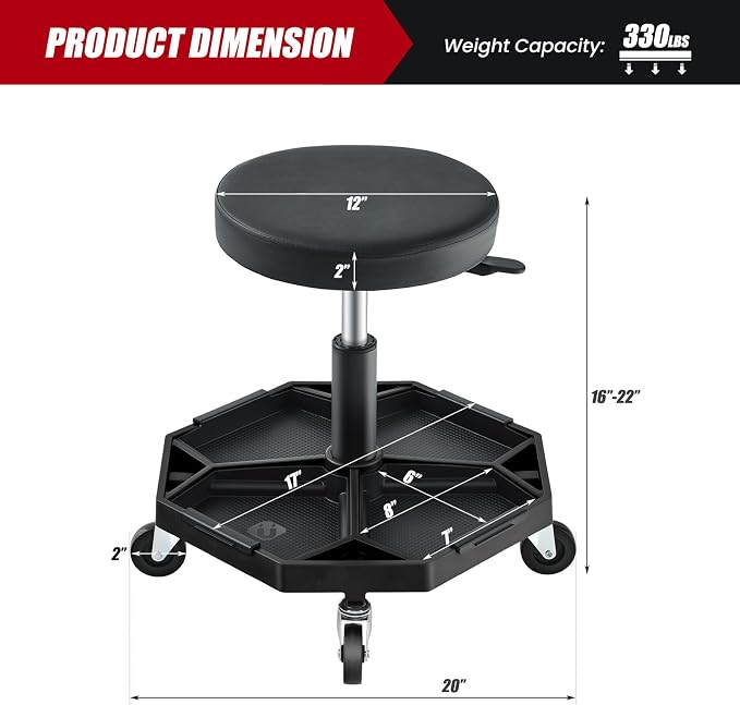 IRONMAX Rolling Mechanic Stool, Adjustable Shop Stool Creeper Seat - Image 3