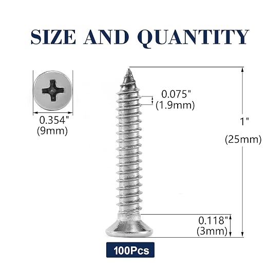 #10 x 1" Wood Screw 100Pcs 18-8 Stainless Steel Screws Flat Head Phillips Fast - Image 2