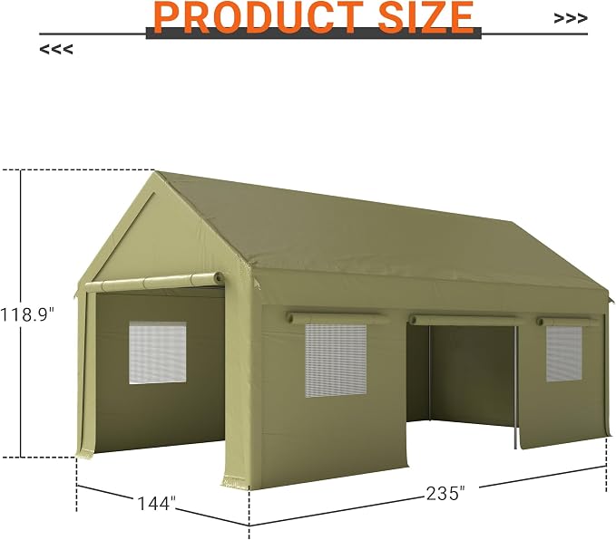 12x20 FT Carport, Heavy Duty Carport, Portable Garage - Image 2
