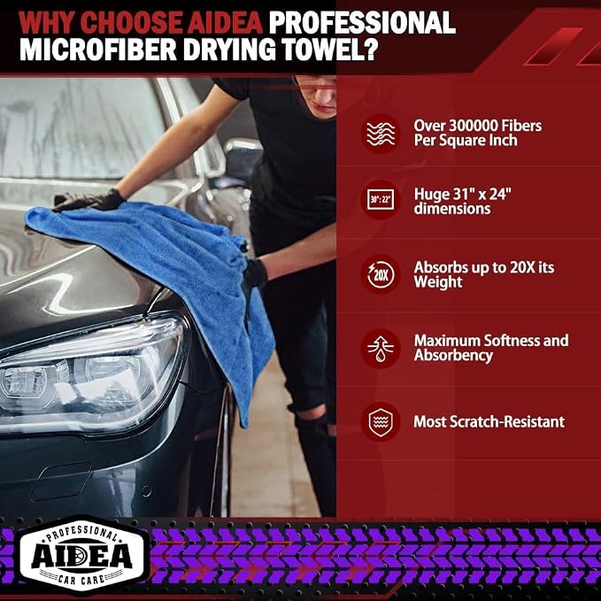 AIDEA Microfiber Towels for Cars-4PK, Large Professional Car Drying Towel - Image 2