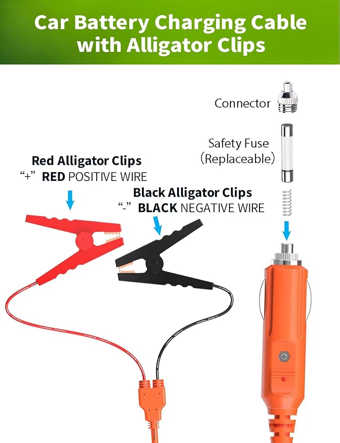 12V Car Battery Charger Cable, 6.6FT 14AWG Cigarette Lighter Plug to Alligator - Image 5