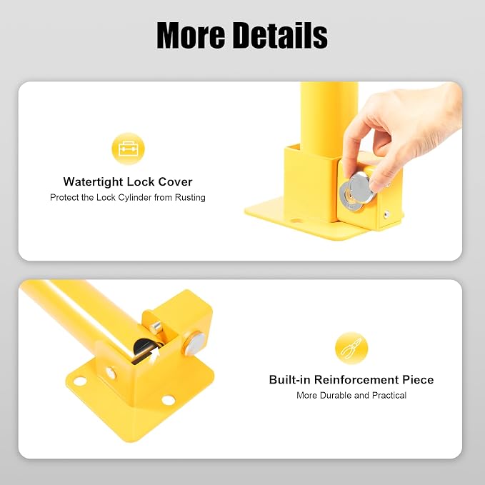 23In Q195 Iron Pipe Safety Bollard Yellow & Red Parking Barrier, Automatic - Image 4