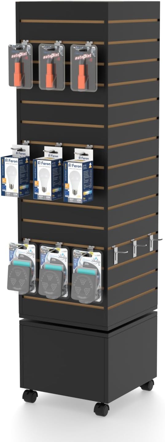 WISDOMFUR Rotating Slatwall Display Rack – 16"x16"x60" Black Spinning Tower - Image 7