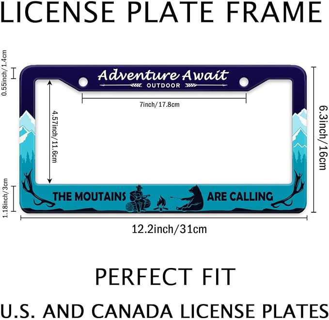 Adventure Await License Plate Frame, Mountains Forest Bear Outdoor License - Image 2
