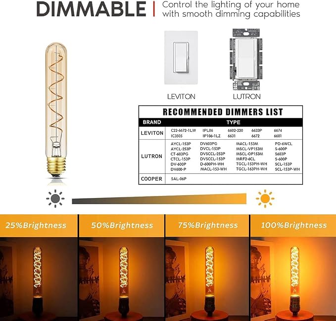 Dimmable T10 LED Bulbs, Warm White 2200K Amber, 7.3inch Long Tubular Light Bulb - Image 4