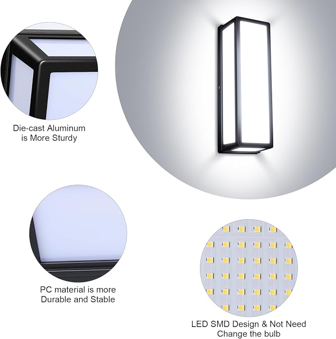 30Watt Modern Outdoor Wall Lights, 2000 Lumen Waterproof Exterior Porch Light - Image 7