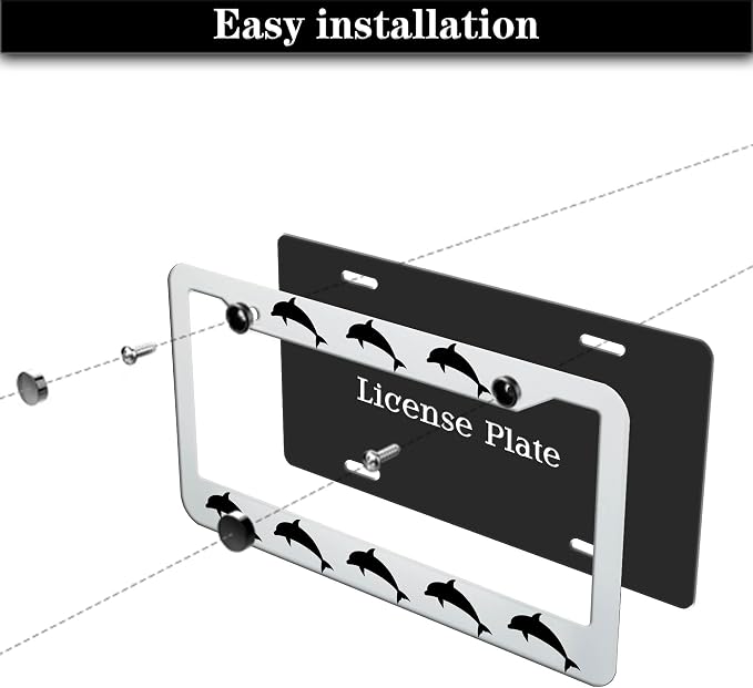 License Plate Frames for Women Black and White License Plate Protector for Men - Image 7