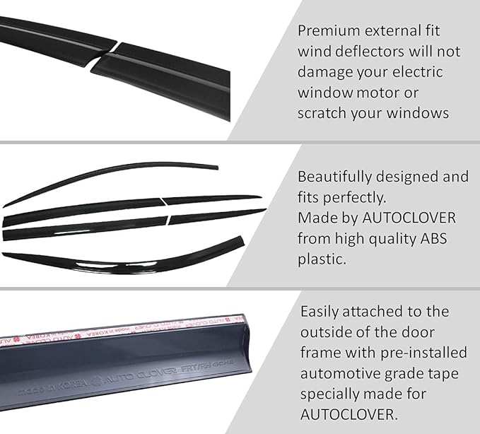 AUTOCLOVER Tape-On Rain Guards Window Visors 6 Pcs Set - Image 5