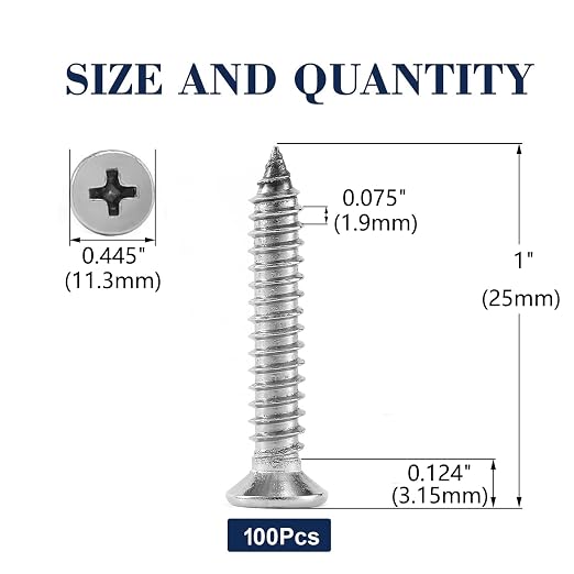 #14 x 1 Wood Screw 100Pcs 18-8 Stainless Steel Screws Flat Head Phillips Fast - Image 2