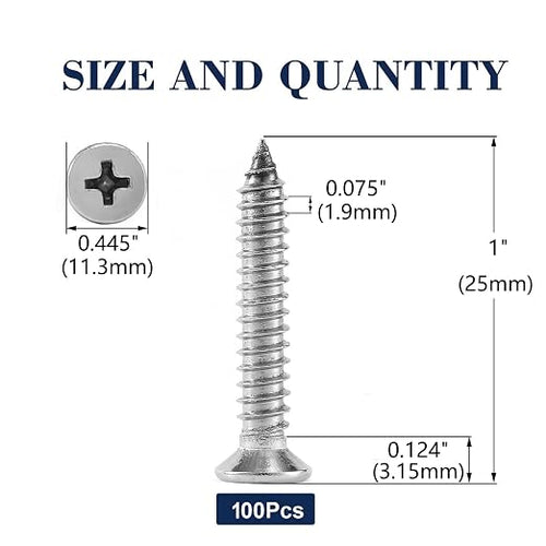 #14 x 1 Wood Screw 100Pcs 18-8 Stainless Steel Screws Flat Head Phillips Fast - Image 2