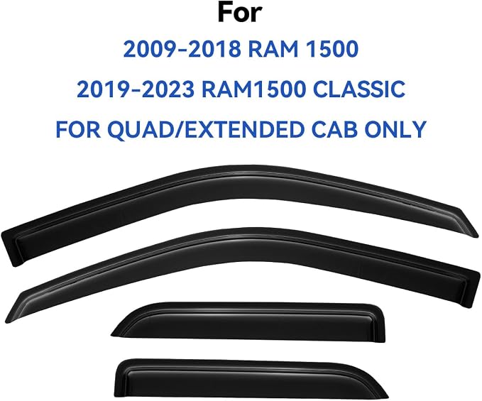 Window Visors Rain Guards for 2009-2018 Dodge Ram 1500 Quad Cab, Out-Channel - Image 2