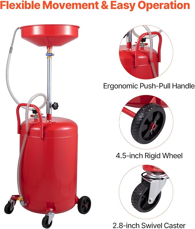 VEVOR 20-Gallon Waste Oil Drain Tank, Air Operated Portable Oil Drainer - Image 6