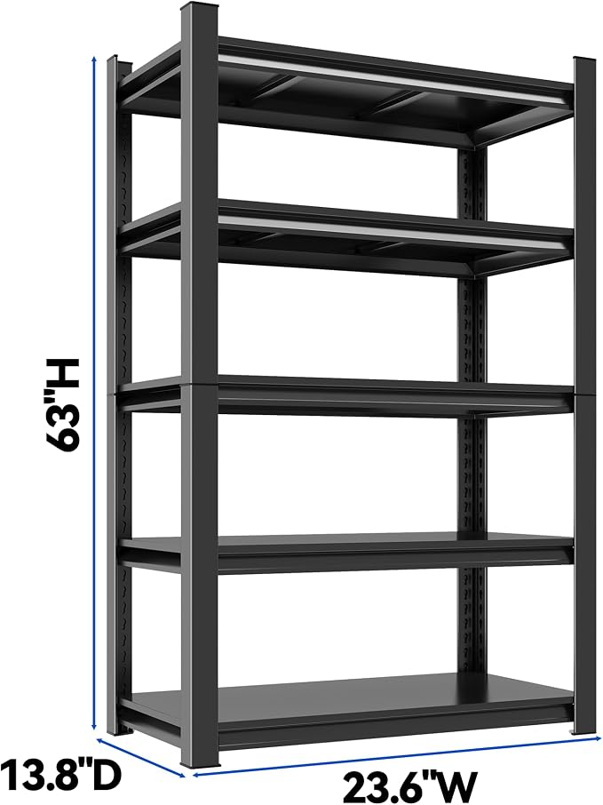 63"H Garage Shelving Heavy Duty Rack, 3000 LBS Large Capacity 5 Tier Adjustable - Image 2