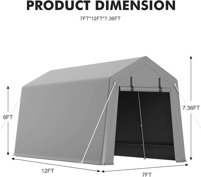 7 x 12 ft Carport Storage Shed, Portable Garage - Image 5