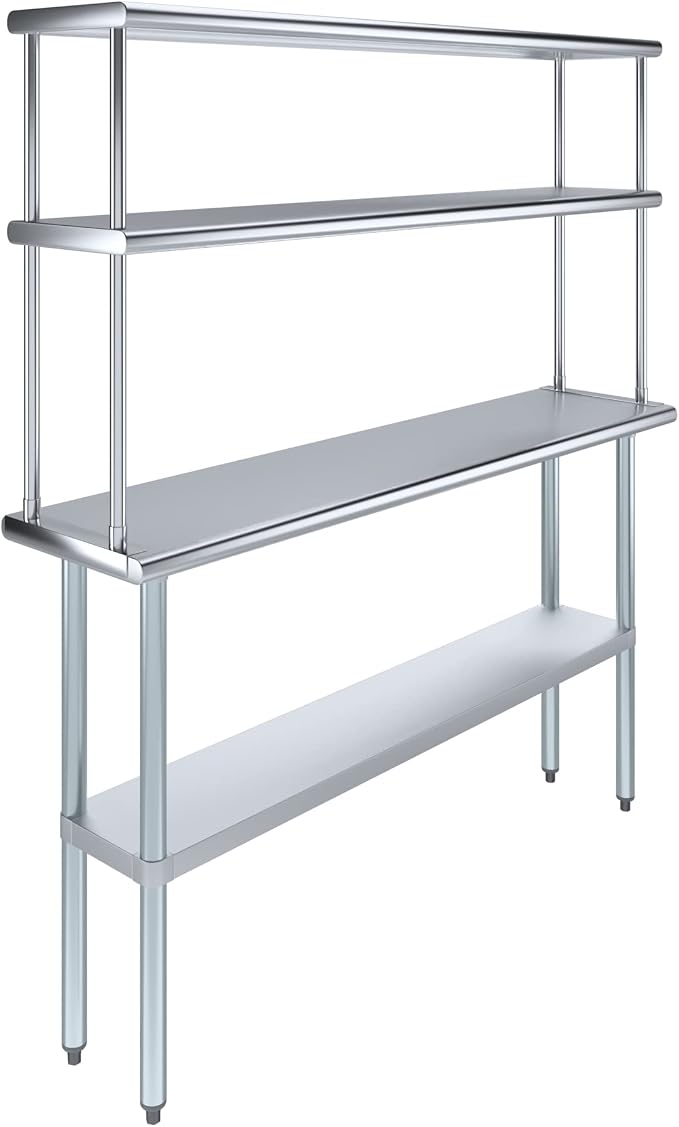 Amgood Stainless Steel Work Table Wide Double Tier Overshelf | NSF | Metal by AmGood