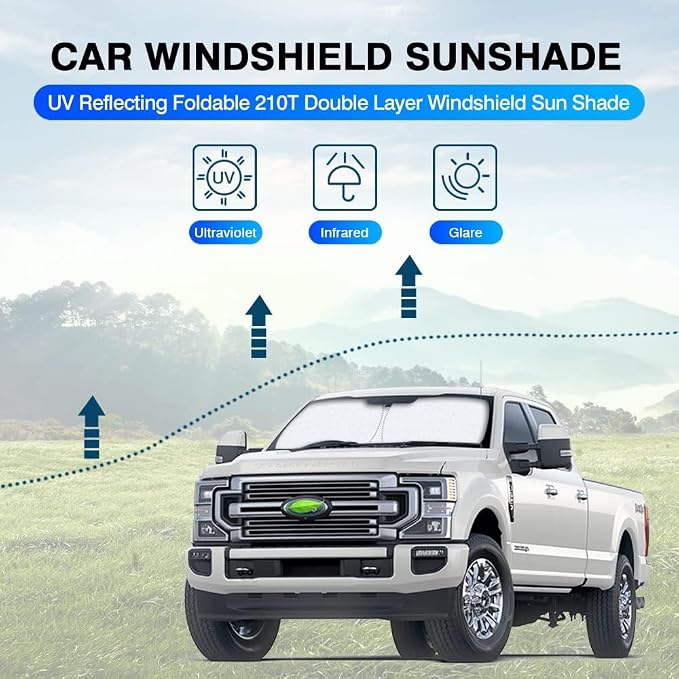 KUST Windshield Sun Shade for 2017-2022 Ford Super Duty F250 F350 F450 Pickup - Image 2