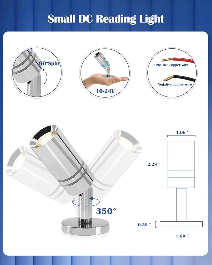 Small 12V RV Reading Light 3W DC 12 Volt LED Camper Lights Interior Warm White - Image 5